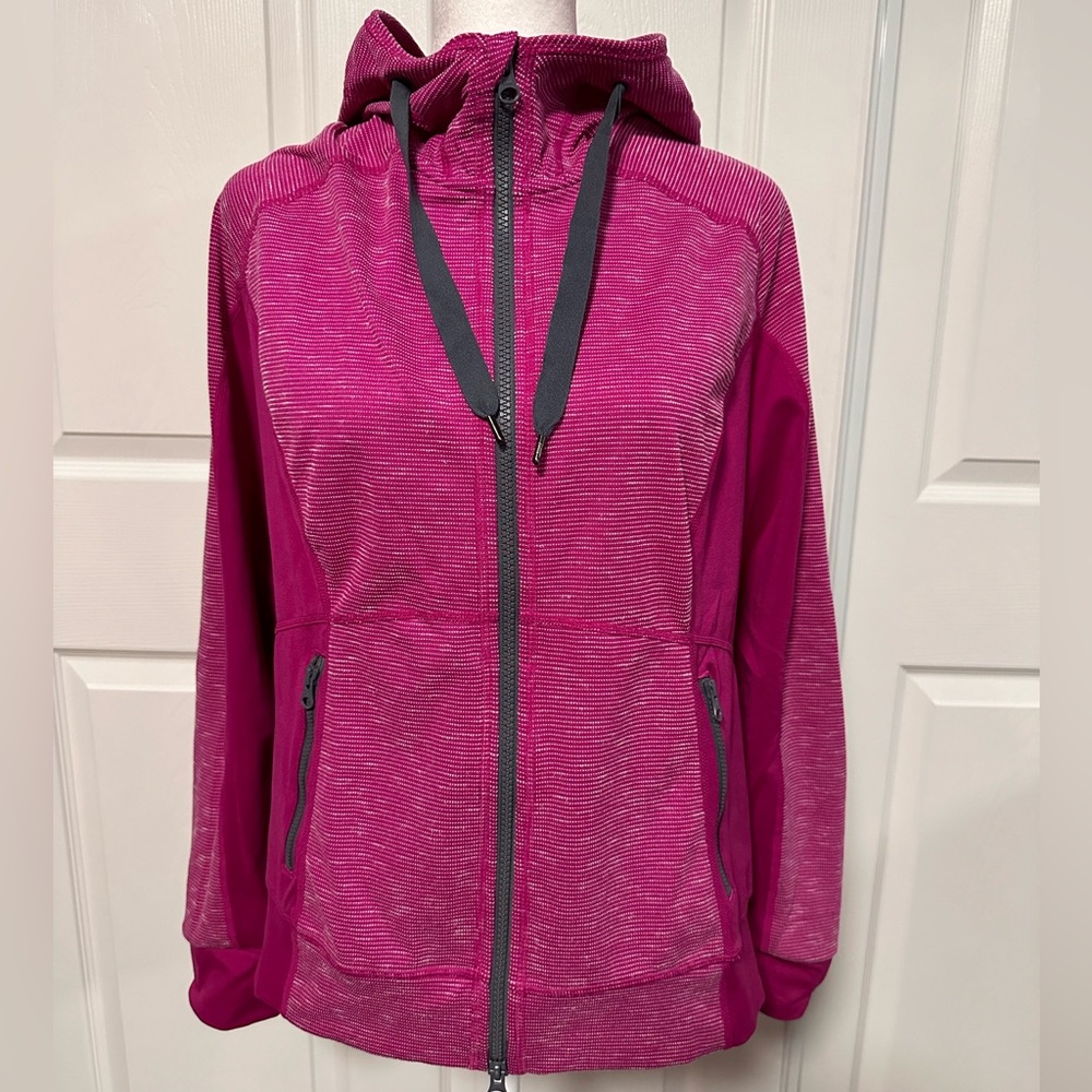 Zella Fuchsia/White Stripes Hooded Jacket *2 Way Zipper size M